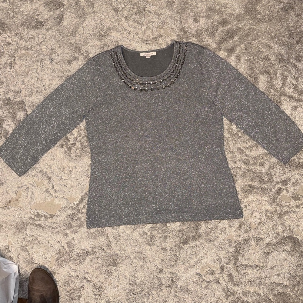 JM Collection Metallic Gray Sweater